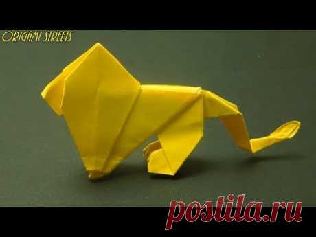 Оригами лев из бумаги
