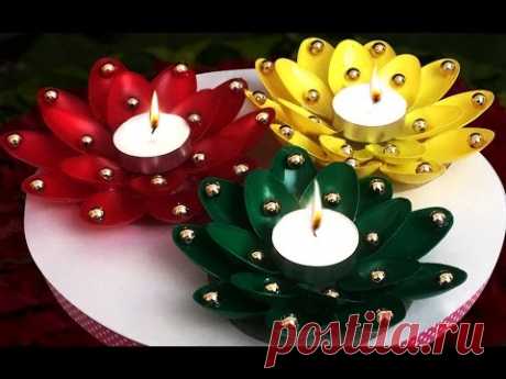 DIY Diwali/Christmas Home Decoration Ideas : How to Decorate Christmas Candles from Plastic Spoons?