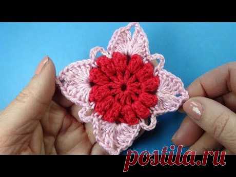 Crochet square Квадратный мотив с попкорном   Вязание крючком Урок 384