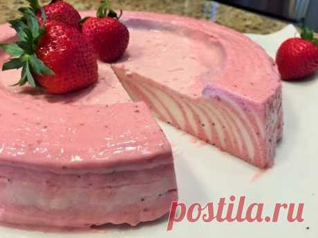 Торт без выпечки   КЛУБНИЧНЫЕ ОБЛАКА. Быстро,  Просто и Вкусно!  Strawberry cake