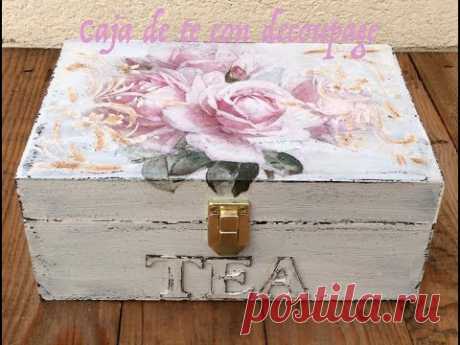 Caja de té decorada con decoupage, decapado y relieve - YouTube