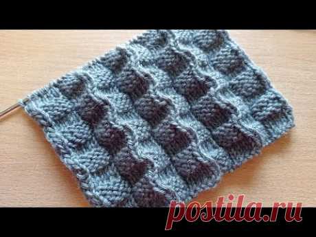 Двухсторонний обьемный 3D узор спицами + схема. Knitting voluminous double sides 3D pattern + scheme