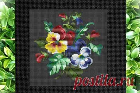 Vintage Cross Stitch Scheme Violets 2 (2103419) | Cross Stitch | Design Bundles