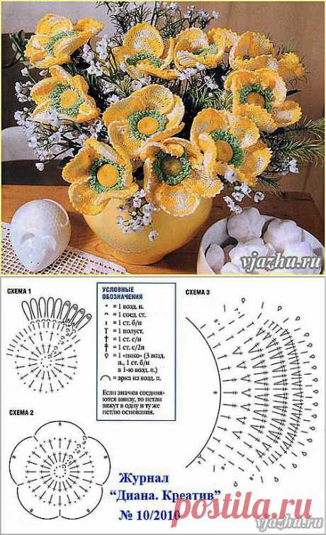 Вязание и вышивка, рукоделие - Волшебные палочки - Статьи: Букет цветов крючком