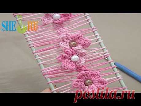 Вязание ленты с цветочками на вилке Урок 19 Вязание на вилке - YouTube