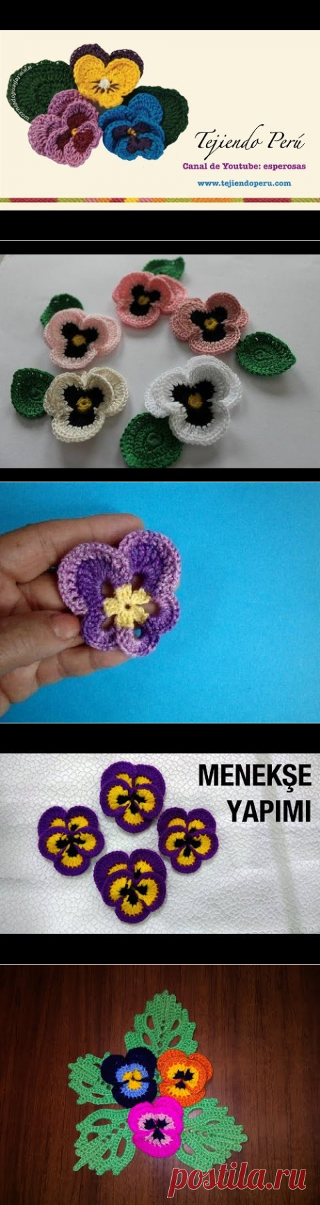 (212) Flor Pensamiento (Pansy) tejida en crochet - YouTube