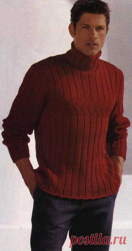 Красный пуловер с высоким воротником