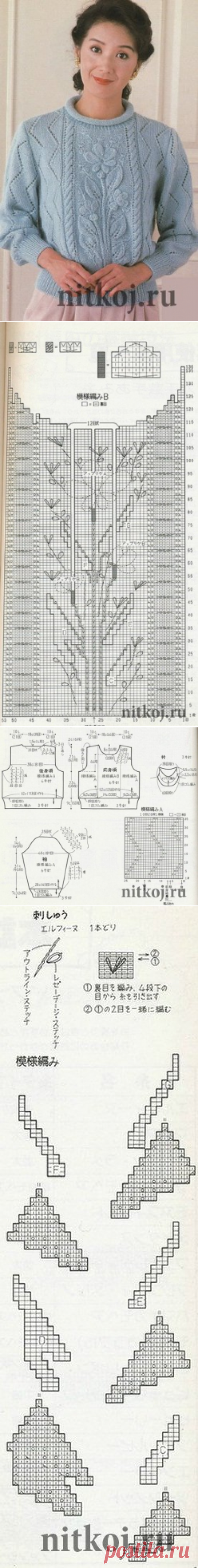 Пуловер спицами «с цветами» » Ниткой - вязаные вещи для вашего дома, вязание крючком, вязание спицами, схемы вязания