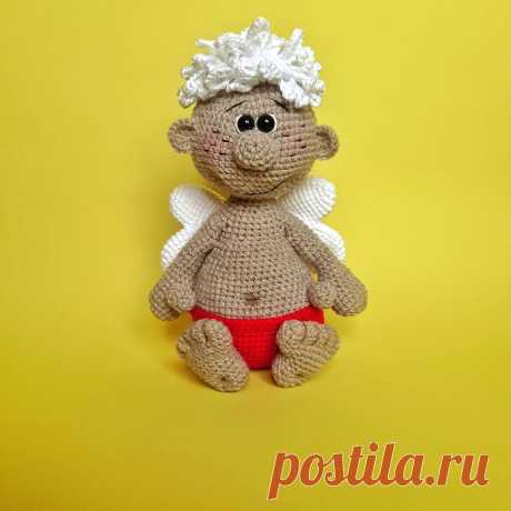 PDF Купидончик крючком. FREE crochet pattern; Аmigurumi doll patterns. Амигуруми схемы и описания на русском. Вязаные игрушки и поделки своими руками #amimore - Кукла, куколка, ангел, ангелок, купидон, купидончик, день всех влюблённых, 14 февраля, день Святого Валентина, валентинка.