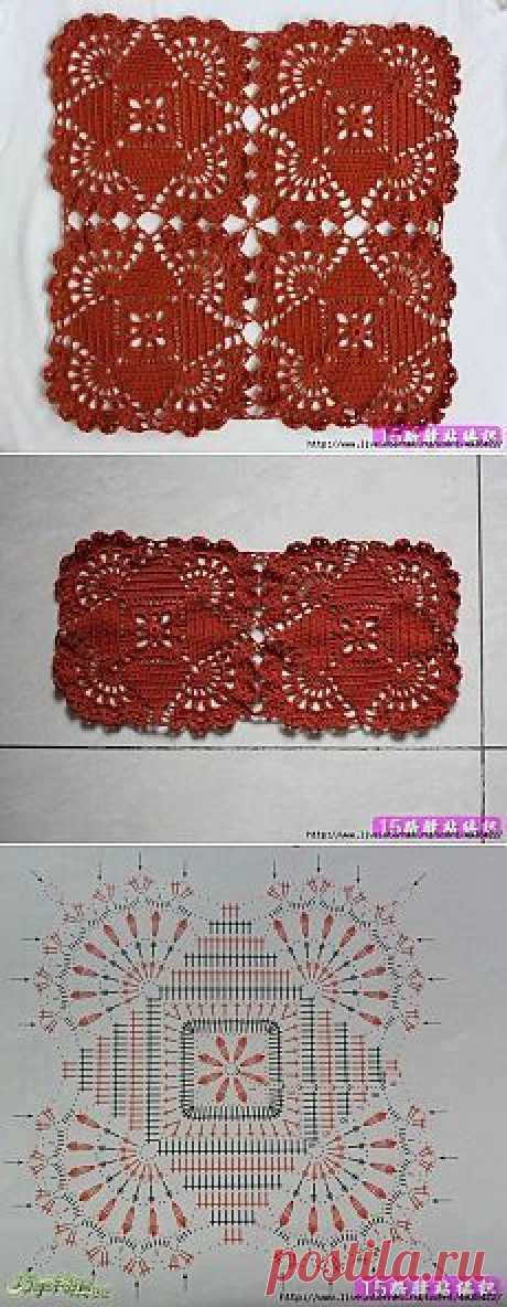 Квадратные мотивы крючком. | схемы крючком