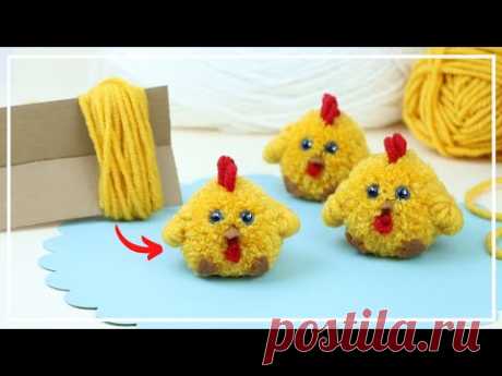 Как сделать Цыпленка из Пряжи 🐣🧶🐥 Pom Pom Chicken Making Idea - DIY NataliDoma