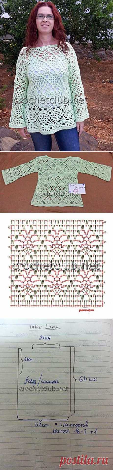 Ажурный пуловер крючком - Вязание Крючком. Блог Настика
