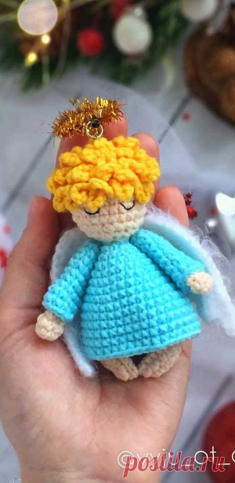 PDF Рождественский ангел крючком; FREE crochet pattern; Аmigurumi doll patterns. Амигуруми схемы и описания на русском. Вязаные игрушки и поделки своими руками #amimore - ангел, ангелок, ангелочек, кукла, куколка, Рождество.