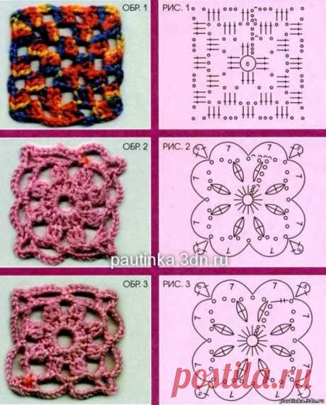 Вязание крючком квадратных мотивов