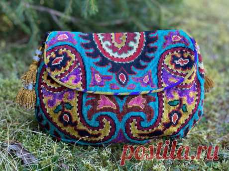 Medium Gusseted Embroidered Crossbody Handbag Tribal Silk | Etsy