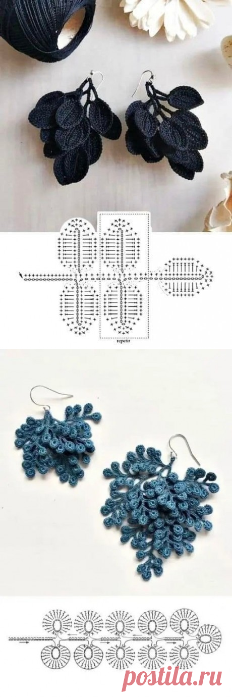 Сережки крючком, вяжем на основе растительных мотивов