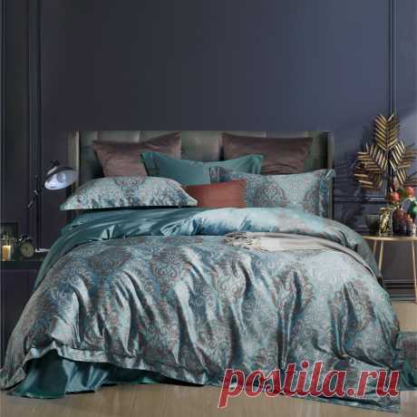 Комплект постельного белья «Palmer» (цвет: бирюзовый/дымчато-изумрудный, евро, сатин)