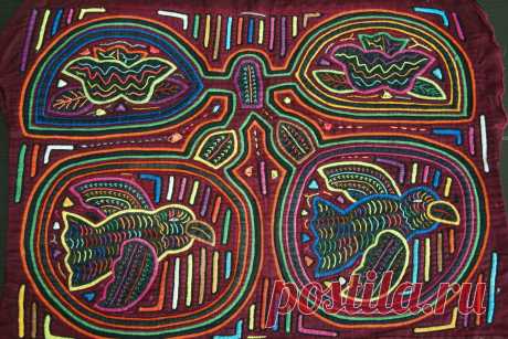 Kuna Traditional Mola Hand stitched Applique Art Parrot Coconut Palms Motif 55B- | eBay