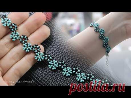 Stylized daisy chain stitch bracelet. How to make beaded bracelet. Beading tutorial