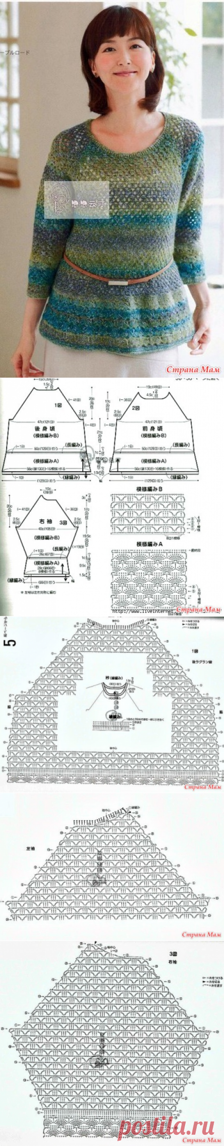Ажурная туника\реглан двумя узорами. Крючок. - ВЯЗАНАЯ МОДА+ ДЛЯ НЕМОДЕЛЬНЫХ ДАМ - Страна Мам