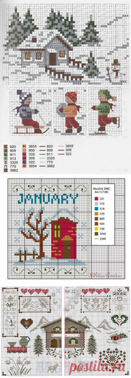 Зимние домики: 29 схем для вышивки крестом – Ярмарка Мастеров