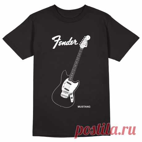 Мужская футболка «Fender Mustang. Гитара. Guitar. Фендер. Rock.» цвет черный - дизайнер принта Kaplio