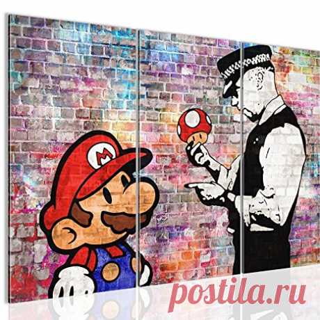 Bilder 120 x 80 cm - Mario and Cop by Banksy Bild - Vlies Leinwand - Kunstdrucke -Wandbild - XXL Format - mehrere Farben und Größen im Shop - Fertig Aufgespannt !!! 100% MADE IN GERMANY !!! - 303031c: Amazon.de: Küche & Haushalt