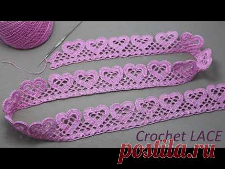 Beautiful and very easy to crochet LACE HEART for beginners PATTERN SCHEME Ленточное кружево крючком