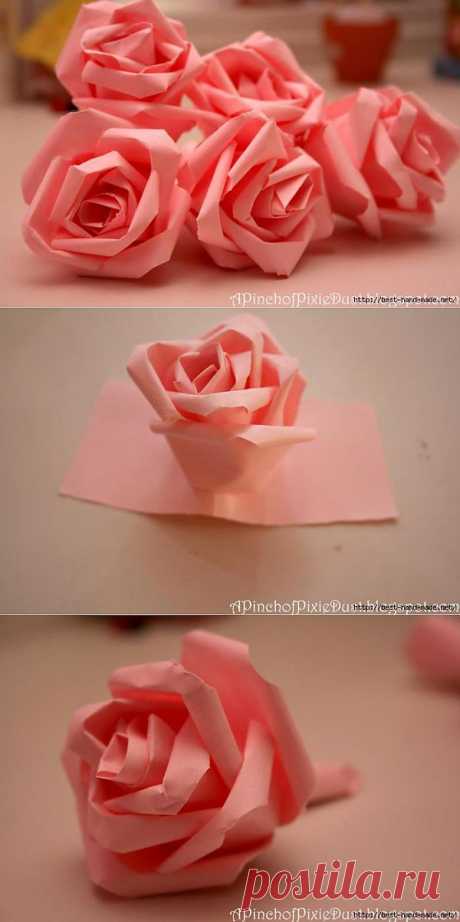 Роза из бумаги - необычный способ создания. Фото и видео мастер-классы.
