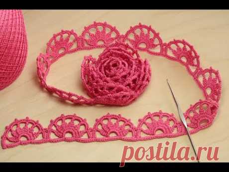 Безотрывное вязание - кайма для ирландского кружева ЛЕНТОЧНОЕ КРУЖЕВО Crochet ribbon lace