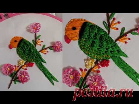 Hand Embroidery :Bird/Perrot design tutorial.2020 New Beautiful & 3d Bird 🐦 Hand Embroidery stitch