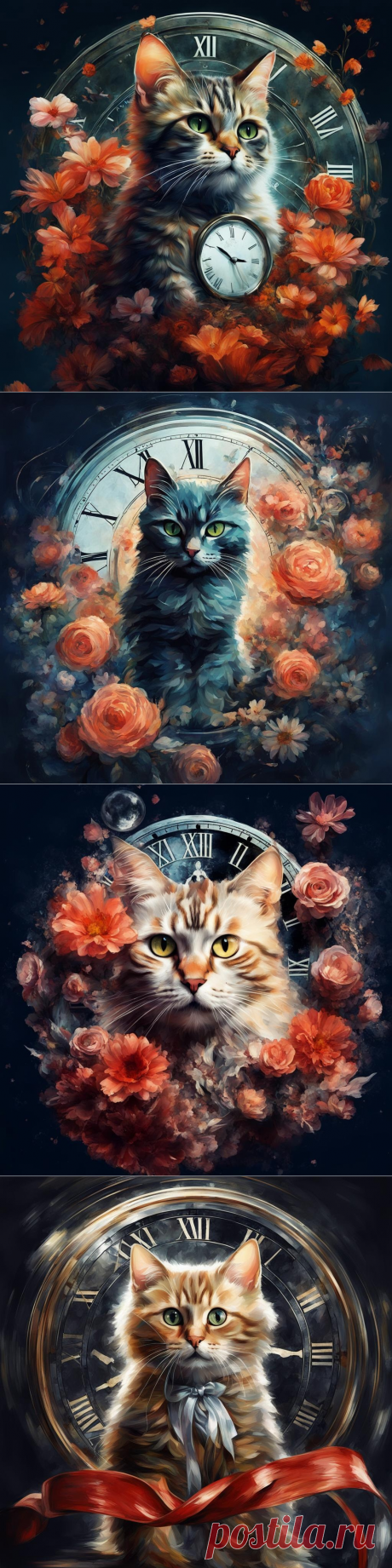 Коты,часы,цветы.(нейросеть) от Дженнет Ермолик