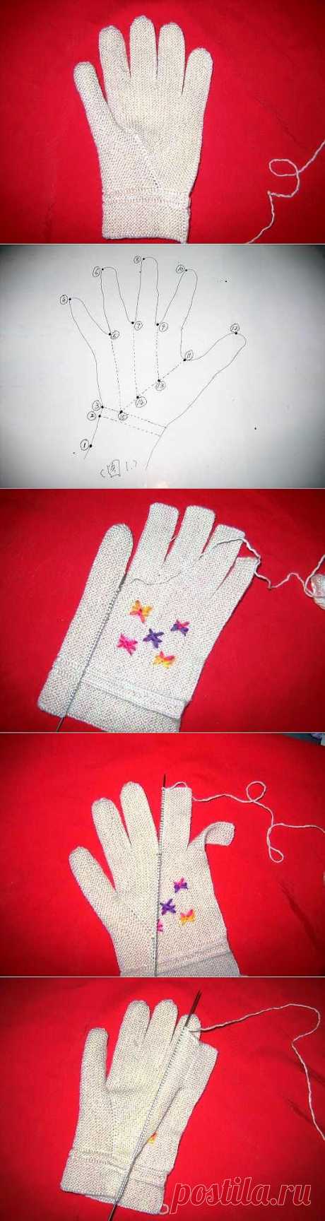 Оригинальный метод вязания перчаток.