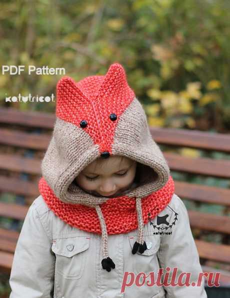 Вязание спицами схема PDF капюшон Sly Fox детские и от KatyTricot