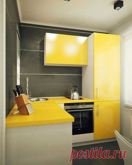 Компактная маленькая кухня с ярким цветовым акцентом в интерьере - Дизайн интерьеров | Идеи вашего дома | Lodgers
