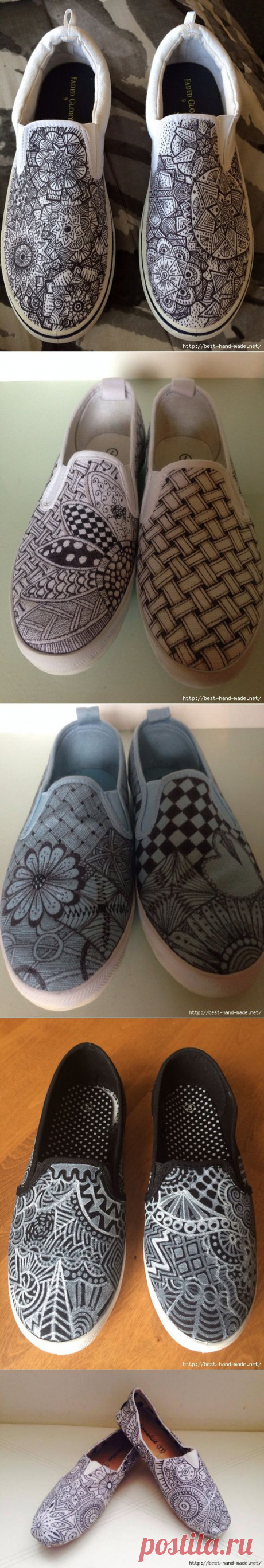 Оригинальная роспись обуви в технике дудлинг