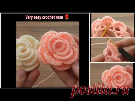 Very easy crochet flower rose🌷Квітка роза гачком🌷Ірландське кружево🌷Цветок крючком розочка