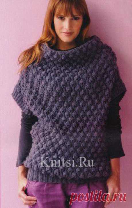 Модный объемный пуловер без рукавов - вязание спицами