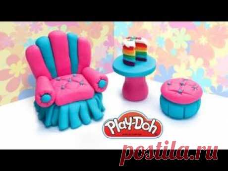 Making Dolls Furniture. DIY Dollhouse Armchair, Table, Pouf. Play Doh Crafts for Kids. Dollhouse DIY