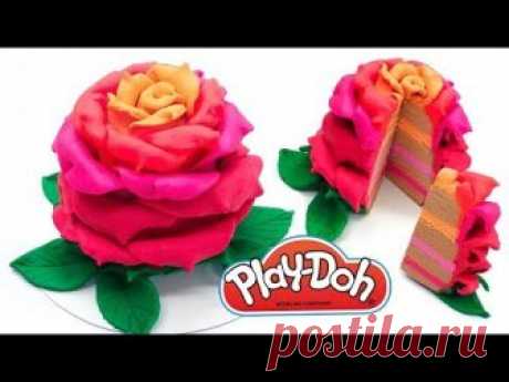 Play Doh Giant Flower Cake. Making Rose Cake out of Colorful Dough. Educational Video. DIY for Kids