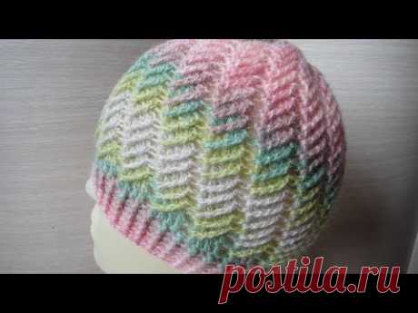 Шапка диагональным узором крючком. Crochet hat