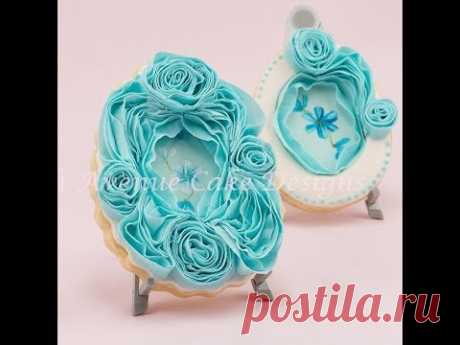 How to Create Fondant Ruffle Rose Cookie Frame With Hand Painted Blossoms
