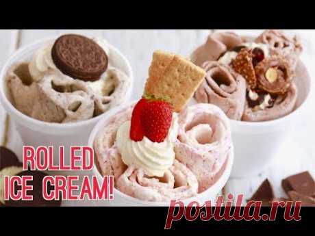 Homemade Rolled Ice Cream with Only 2 Ingredients + Nutella, Oreo & Strawberry Cheesecake Flavors!!