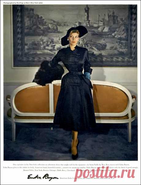 Betty Bridgers, photo by john Rawlings at Dior's New York salon, Vogue, October 15, 1949