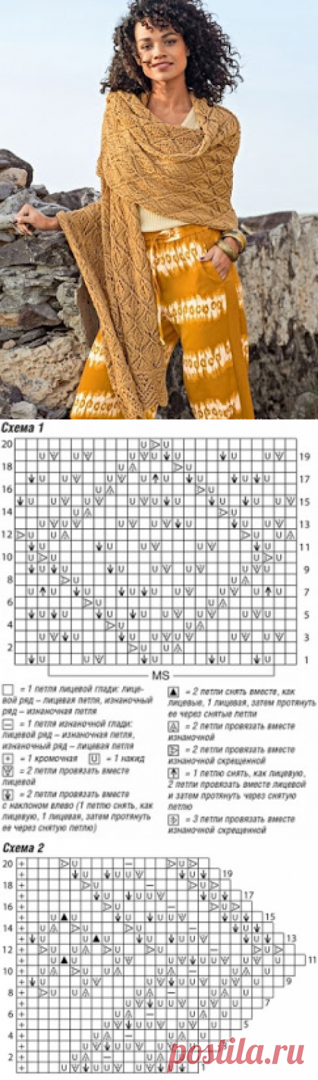 Вязание спицами и крючком: Палантин с узором из ромбов
