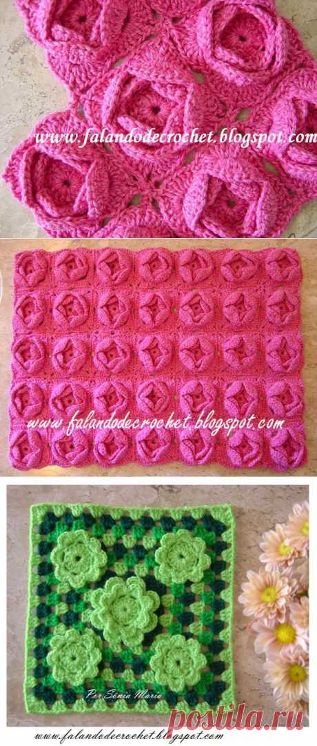Очаровательные салфетки и коврик с объемными цветами от Sonia Maria - Рукоделие