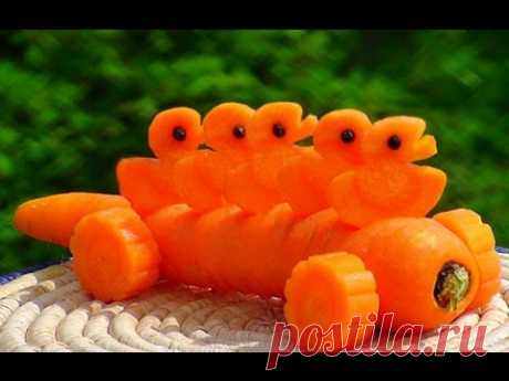 How to Make Carrot Five Little Ducks - Vegetable Carving Garnish - Sushi Garnish - Food Decoration