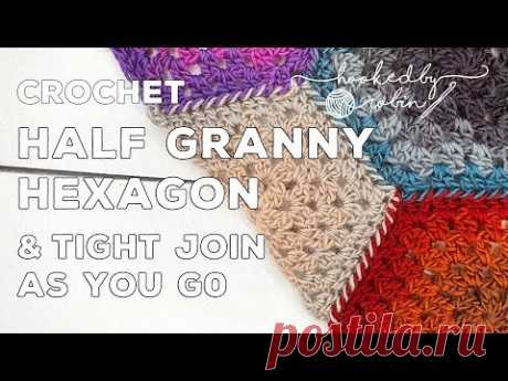 Crochet Granny HALF Hexagon Motif & How to Tight Join As You Go | Great for Scrapghans & blankets!