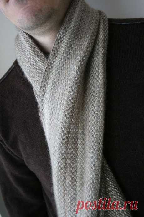 Вяжем спицами мужской шарф узором льняного переплетения Linen stitch _ Схемы узора