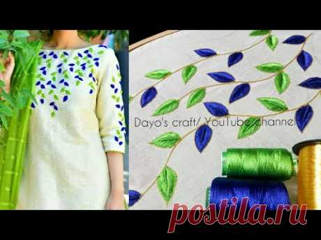 Aari work leaf filling design on kurti | short &amp; long stiches - YouTube